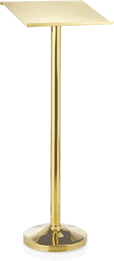 Auslagepult, Höhe 118 cm, Pult 44 x 34,5 cm, goldfarben, Chromnickelstahl